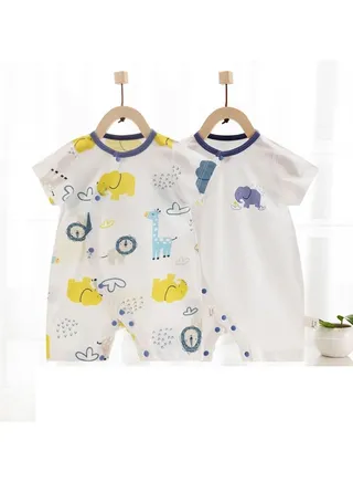 Two Baby Cotton Short-sleeved Jumpsuits 