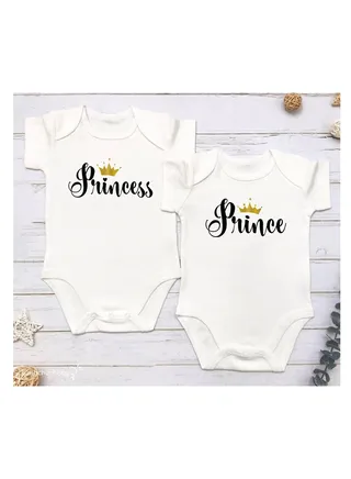 Pack of 2 Prince And Princess Printed Twins Rompers 