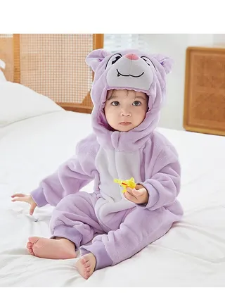 Flannel Children's Climbing Clothes Baby Autumn Winter Long Sleeved Clothes Jumpsuit Newborn Cartoon Jumpsuit 