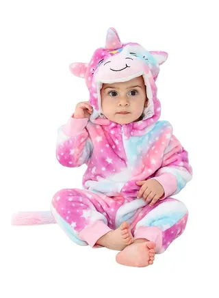 Flannel Children's Climbing Clothes Baby Autumn Winter Long Sleeved Clothes Jumpsuit Newborn Cartoon Jumpsuit 