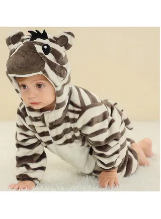 Flannel Children's Climbing Clothes Baby Autumn Winter Long Sleeved Clothes Jumpsuit Newborn Cartoon Jumpsuit 