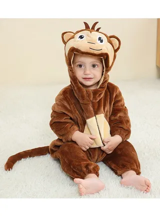 Flannel Children's Climbing Clothes Baby Autumn Winter Long Sleeved Clothes Jumpsuit Newborn Cartoon Jumpsuit 