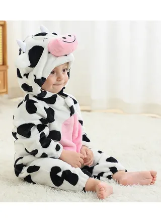 Flannel Children's Climbing Clothes Baby Autumn Winter Long Sleeved Clothes Jumpsuit Newborn Cartoon Jumpsuit 