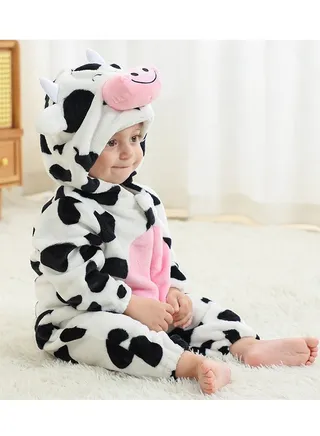 Flannel Children's Climbing Clothes Baby Autumn Winter Long Sleeved Clothes Jumpsuit Newborn Cartoon Jumpsuit 