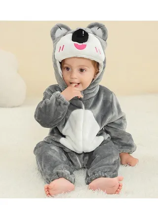 Flannel Children's Climbing Clothes Baby Autumn Winter Long Sleeved Clothes Jumpsuit Newborn Cartoon Jumpsuit 