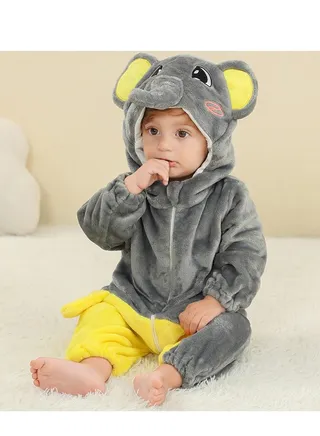 Flannel Children's Climbing Clothes Baby Autumn Winter Long Sleeved Clothes Jumpsuit Newborn Cartoon Jumpsuit 