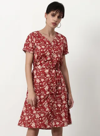 Regular Fit Casual Dress Rust 