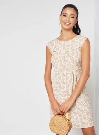 Casual Mini Dress Beige/White 