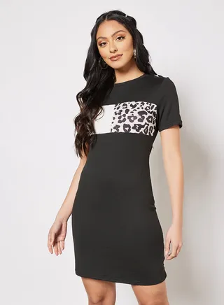Animal Print Bodycon Dress Black 