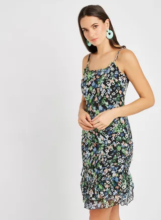 Ruffled Hem Floral Dress Multi Color 