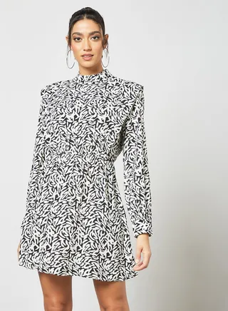 All-Over Print Mini Dress White/Black 