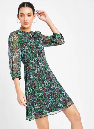 Floral Pattern A-Line Dress Multicolour 
