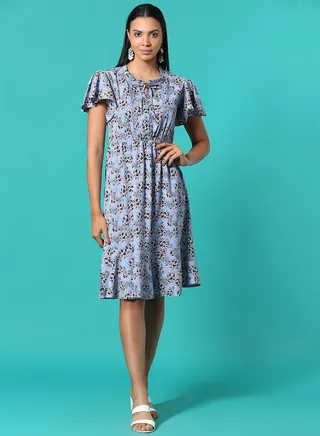 Floral Printed Knee Length Dress Multicolour 