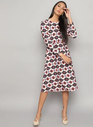 Casual Printed Stylish Dress Multicolour 