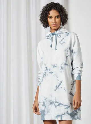 Tie-Dye Hooded Dress Blue Fog 