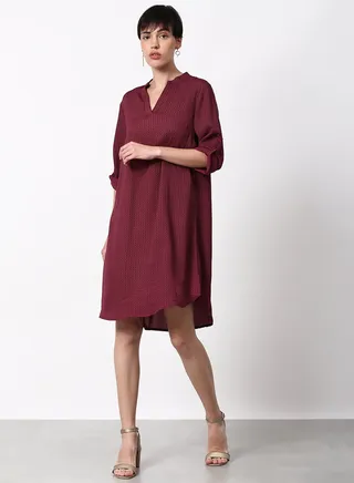 Regular Fit Casual Dress Maroon 