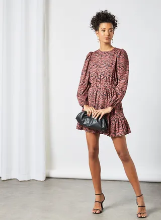 Animal Print Mini Dress Brown 