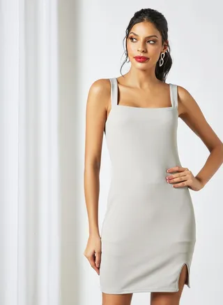Ribbed Mini Dress Grey 