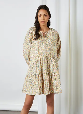 Floral Tiered Dress Cloud Dancer 