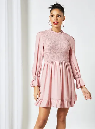 Shirred Mini Dress Pink 