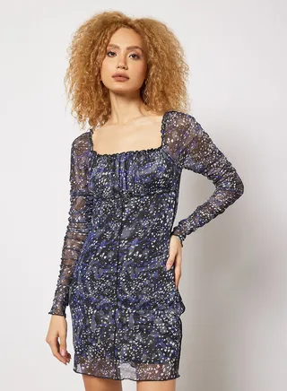 All-Over Print Mesh Dress 