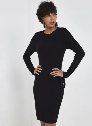 Belted Knit Dress Black 
