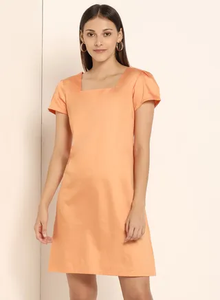 Square Neck Mini Dress Deep Sea Coral 