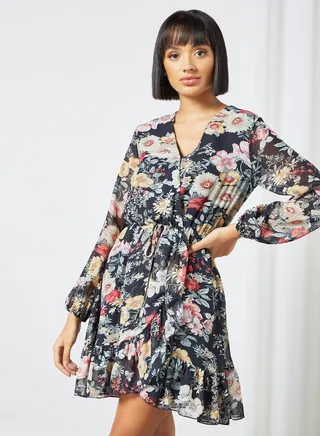 Floral Print Mini Dress Navy 