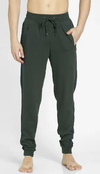 Comfortable Ribbed Waistband Athleisure Track Pant Green/Navy Blue 