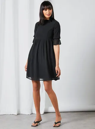 Round Neck Mini Dress Black 