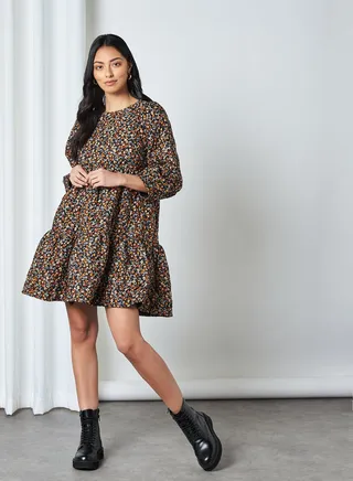 All-Over Floral Print Dress Black 