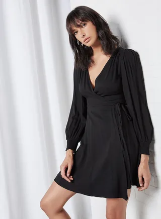 Overlap Front Dress Black 