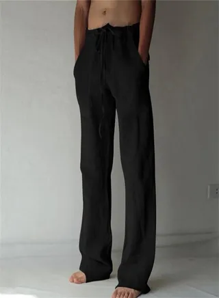 Casual Solid Color Thin Linen Pants Black 