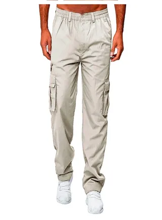 Men's Sasual Solid Color Thin Pants Beige Gray, 
