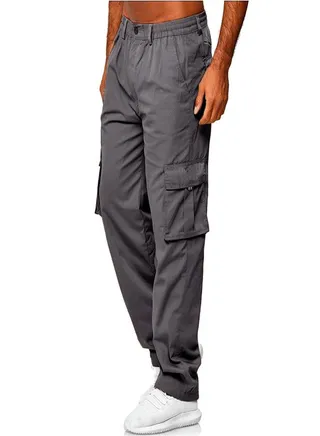 Men's Sasual Solid Color Thin Pants Dark gray, 