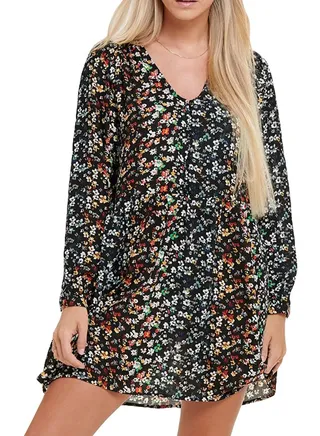 Lace Trim Long Sleeve Dress Multicolour 