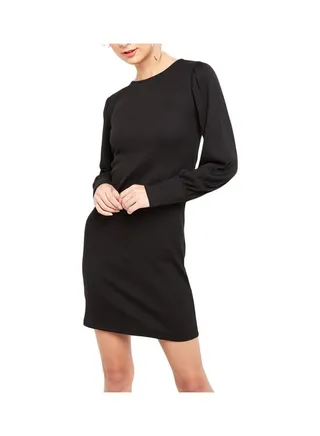 Long Sleeve Rib Dress Black 