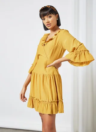 Ruffle Detailed Mini Dress Yellow 