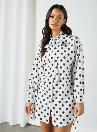 Polka Dot Mini Dress White 