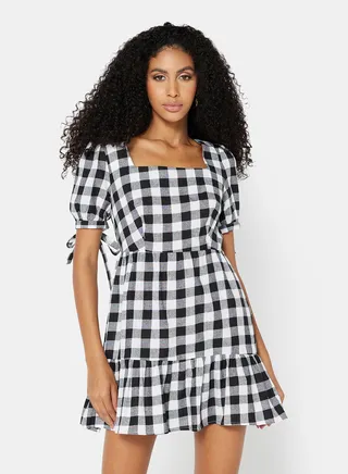 Checkered Print Mini Dress Black/White 