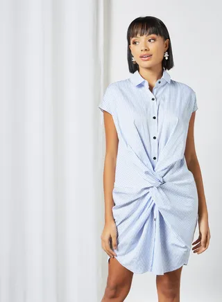 Front Twist Mini Dress Blue 