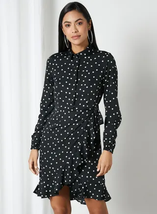 Printed Shirt Dress Black 