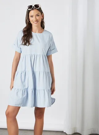 Smock Tiered Dress Blue 