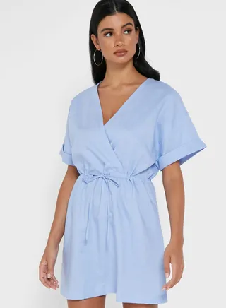Drawstring Detail Surplice Dress 