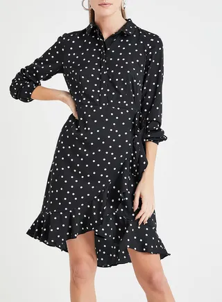 Collared Neck Mini Dress Black/White 