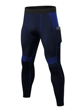 Men Quick Dry Breathable Elastic Running Trousers Dark Blue 