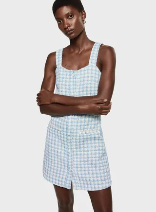 Strappy Checked Button Detail Dress 