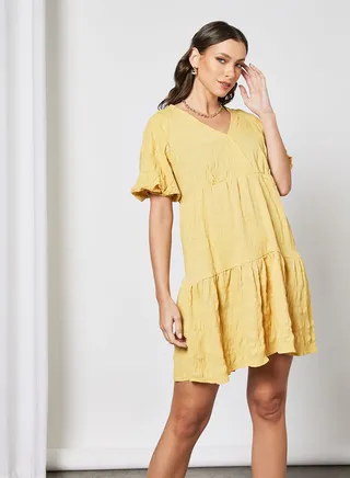 V-Neck Mini Dress Yellow 