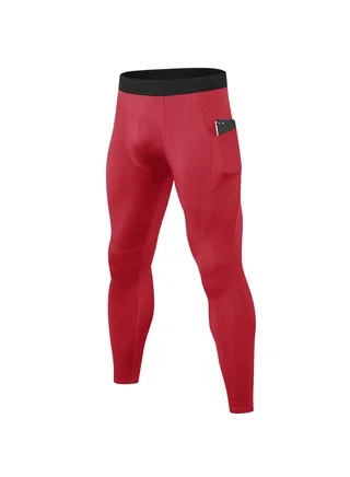 Men Quick Dry Breathable Elastic Running Trousers Red 