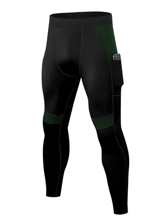 Men Quick Dry Breathable Elastic Running Trousers Black/Green 